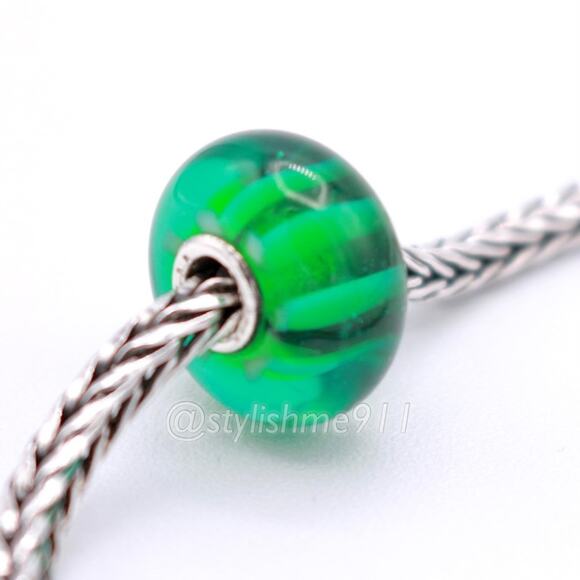 Authentic Retired Trollbeads GREEN STRIPE BEAD - Picture 4 of 12